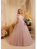 Blush Pink Pleated Tulle Classic Flower Girl Dress